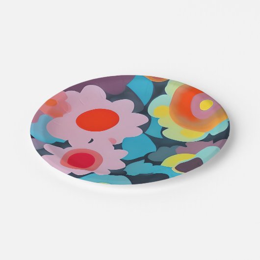 Retro-Mod-Blume Pappteller (Schrägansicht)