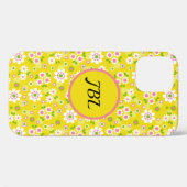 Retro-Mod-Blumen Gelb & Weiß Monogramm Case-Mate iPhone Hülle (Rückseite (Horizontal))
