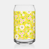 Retro Mod Blumen Gelb & Weiß Monogramm Dosenglas (Rückseite)