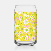 Retro Mod Blumen Gelb & Weiß Monogramm Dosenglas (Links)