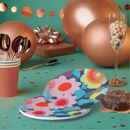 Retro-Mod-Blumen Pappteller (Multi)