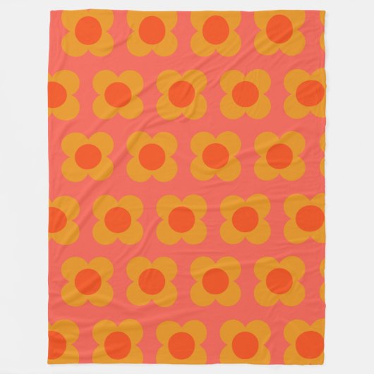 Retro-Mod-Blumenmuster in Orange Fleecedecke (Vorderseite)