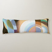 Retro Mod Brown and Blue Grapic Circle Pattern Seitenschläferkissen (Rückseite)