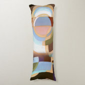 Retro Mod Brown and Blue Grapic Circle Pattern Seitenschläferkissen (Vorderseite Vertikal)