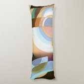 Retro Mod Brown and Blue Grapic Circle Pattern Seitenschläferkissen (Rückseite (Vertikal))