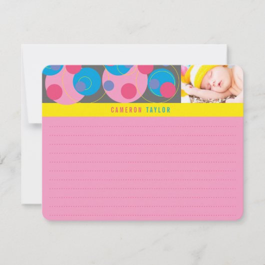 Retro Mod Bubbly Circles Dots Pink Blue Kids Foto Dankeskarte (Vorderseite)