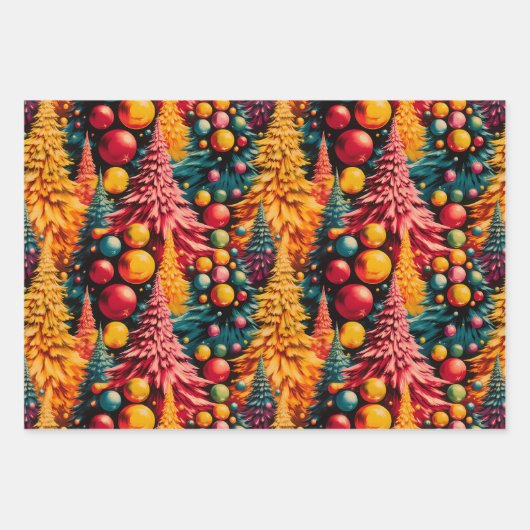 Retro Mod Christbaum Extravaganza Geschenkpapier Set (Vorderseite 3)
