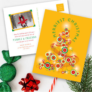 Retro Mod Circles glühen Abstrakten Weihnachtsbaum Feiertagspostkarte