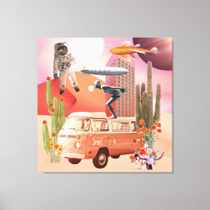 Retro-Mod-Collage-Icons Wüstenraumfahrer Leinwanddruck