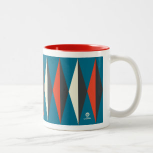 Retro Mod Diamond Muster (rot/weiß/blau/schwarz) Zweifarbige Tasse