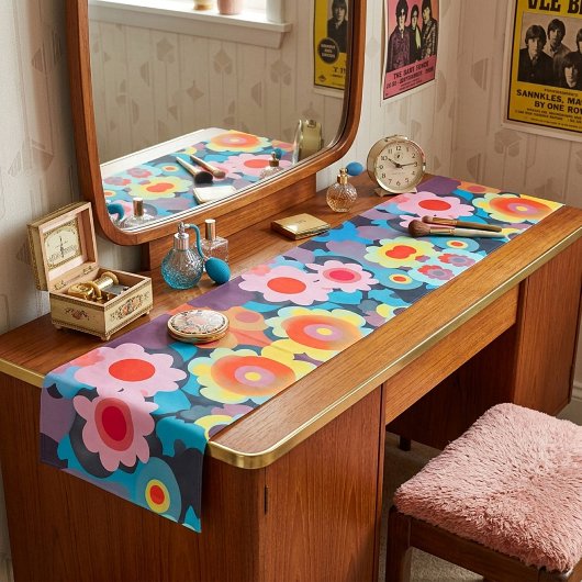 Retro mod flowers kurzer tischläufer