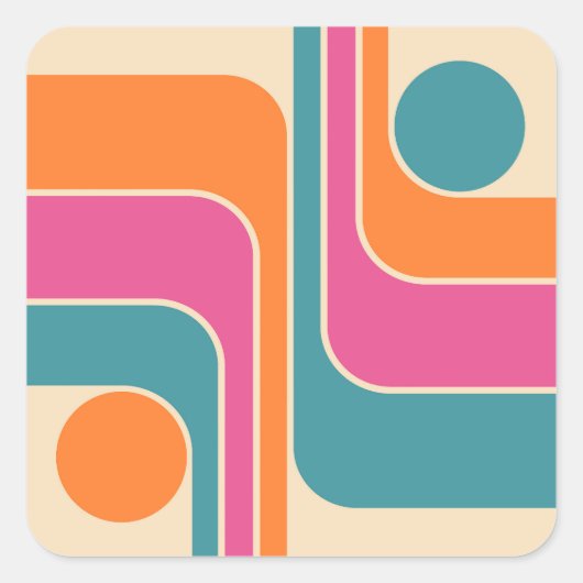 Retro-Mod-Geometrisches Design Quadratischer Aufkleber (Vorderseite)