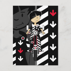 Retro Mod Girl on Scooter Postcard Postkarte