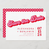 Retro Mod Groové Bold Rosa Red Checkerboard Save The Date (Vorne/Hinten)