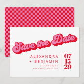 Retro Mod Groové Bold Rosa Red Checkerboard Save The Date (Vorne/Hinten)