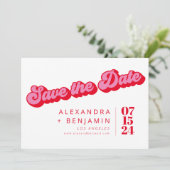 Retro Mod Groovy Bold Pink Red Foto Save The Date (Stehend Vorderseite)