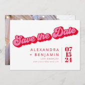 Retro Mod Groovy Bold Pink Red Foto Save The Date (Vorne/Hinten)