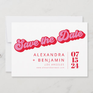 Retro Mod Groovy Bold Pink Red Foto Save The Date