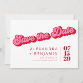 Retro-Mod Groovy-Bold Pink-Rot Karo Save The Date (Vorderseite)