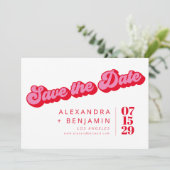 Retro-Mod Groovy-Bold Pink-Rot Karo Save The Date (Stehend Vorderseite)