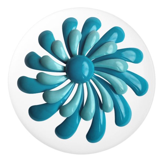 Retro MOD Hippie Blue Crazy Blumen Floral Spring Keramikknauf (Vorderseite)