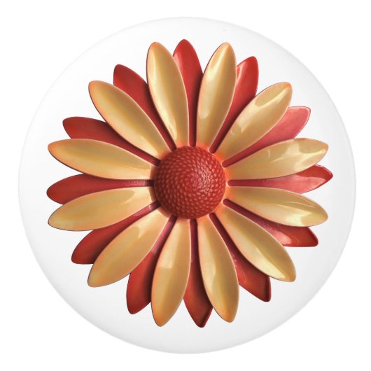 Retro MOD Hippie Orange Daisy Blume Floral Spring Keramikknauf (Vorderseite)