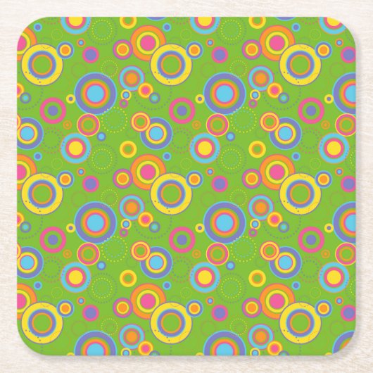 Retro-Mod-Kreise auf Grün Rechteckiger Pappuntersetzer (Vorderseite)