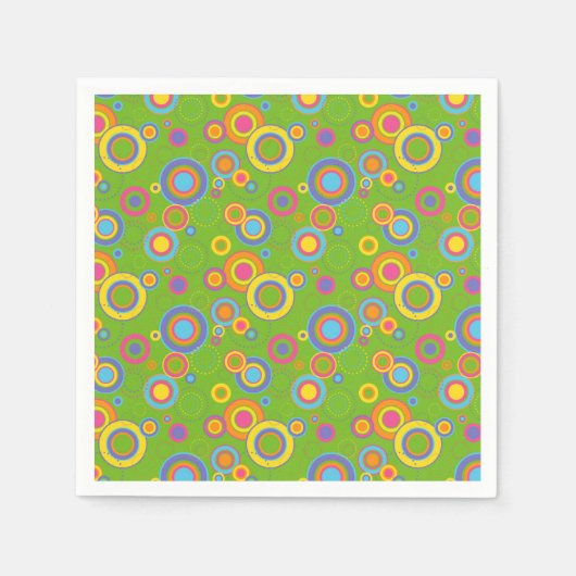 Retro-Mod-Kreise auf Grün Serviette (Vorderseite)