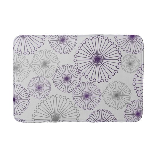 Retro Mod Lila und Grau Circle Abstrakt Badematte (Vorderseite)
