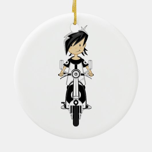 Retro Mod-Mädchen auf Roller-Verzierung Keramikornament (Hinten)