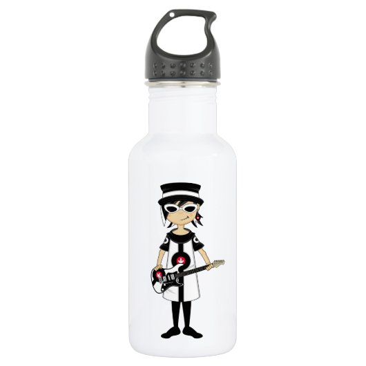 Retro Mod-Mädchen mit Gitarre Edelstahlflasche (Vorderseite)