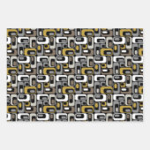 Retro-Mod-Muster Senf-Beige-Taupe-Grau Geschenkpapier Set (Vorderseite 3)