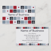 Retro Mod Navy und Red Anchors Girly Hearts Visitenkarte (Vorne/Hinten)