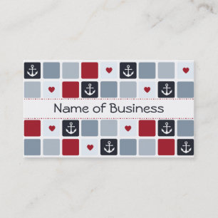 Retro Mod Navy und Red Anchors Girly Hearts Visitenkarte