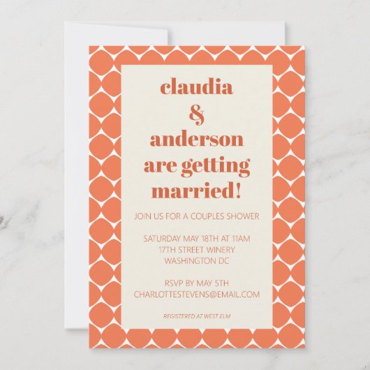 Retro Mod Orange Geometric Shapes Dusche Einladung (Vorderseite)