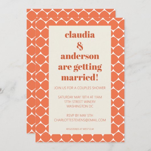 Retro Mod Orange Geometric Shapes Dusche Einladung (Vorne/Hinten)