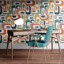 Retro Mod Ovale Teal Sage Rost Orange Pink Grau Tapete