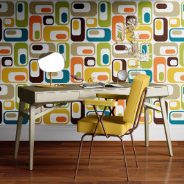 Retro Mod Ovals Orange Green Yellow Brown Tapete