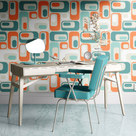 Retro Mod Ovals Orange Mint Teal Aqua Blue Tapete