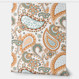 Retro-Mod-Paisley Teal-Sage-Pfirsich-Rost-Orange Tapete