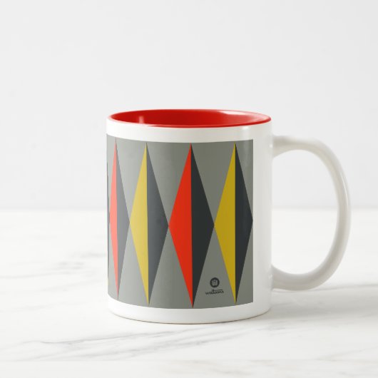 Retro Mod Pattern Grau Gelb Rot Schwarz Zweifarbige Tasse (Rechts)