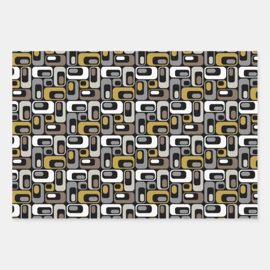 Retro Mod Patterns Mustard Beige Taupe Grey Geschenkpapier Set (Vorderseite 3)