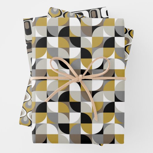 Retro Mod Patterns Mustard Beige Taupe Grey Geschenkpapier Set (Beispiel)
