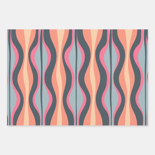 Retro Mod Patterns Pink Apricot Blue Geschenkpapier Set (Vorderseite 3)