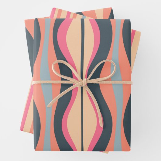 Retro Mod Patterns Pink Apricot Blue Geschenkpapier Set (Beispiel)