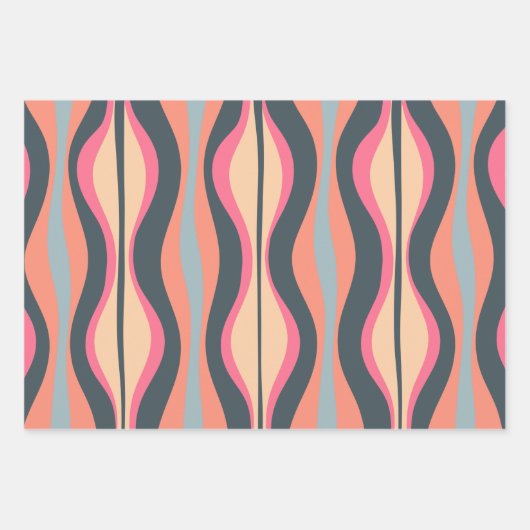 Retro Mod Patterns Pink Apricot Blue Geschenkpapier Set (Vorderseite)