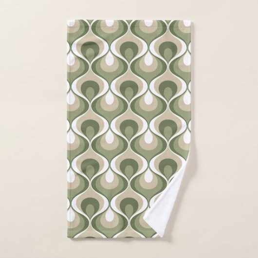Retro Mod Patterns Sage Olive Green Beige Badhandtuch Set (Handtuch)