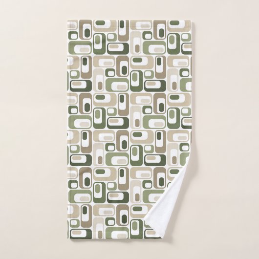 Retro Mod Patterns Sage Olive Green Beige Badhandtuch Set (Handtuch)