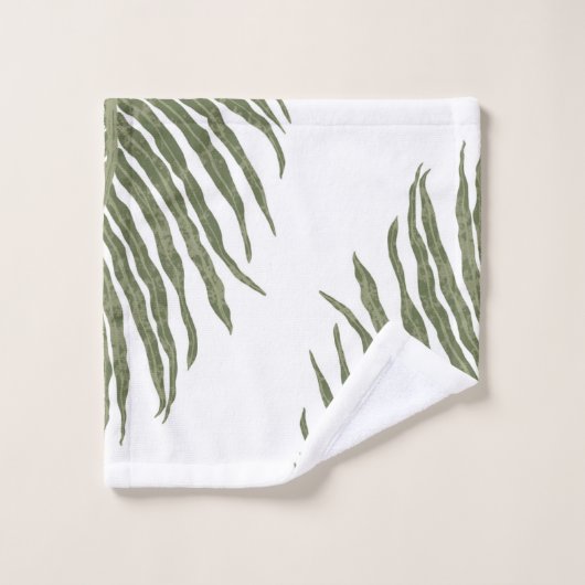 Retro Mod Patterns Sage Olive Green Beige Badhandtuch Set (Waschlappen)