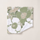 Retro-Mod-Patterns Salbei Olivgrün Beige Badhandtuch Set (Waschlappen)